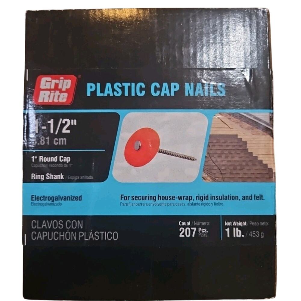 1 Lb / 207 Nails 1-1/2" Plastic Round Cap Galvanized Ring Shank Nail NEW